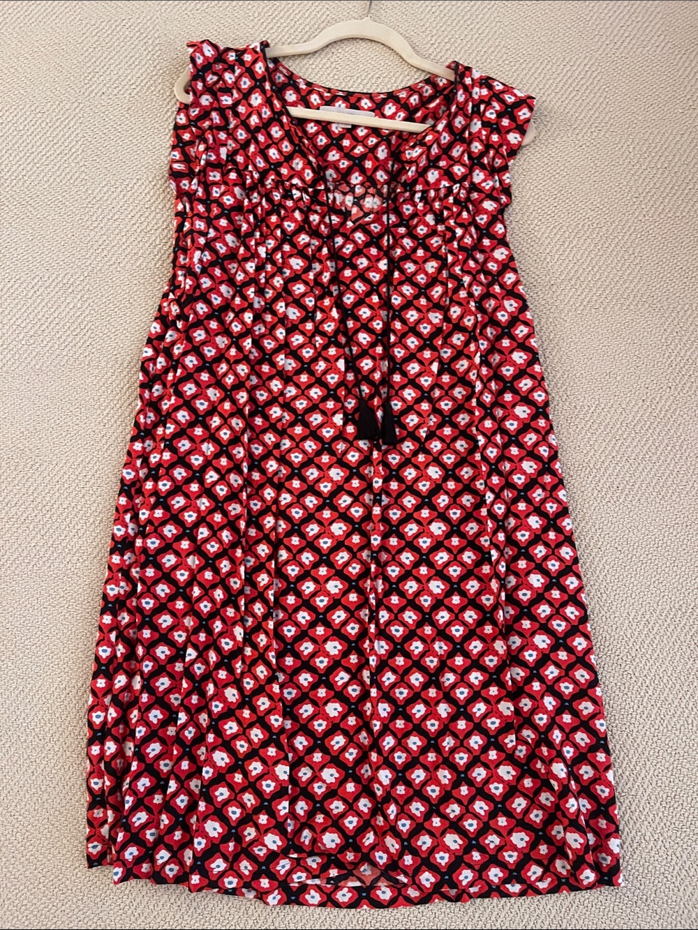 LOFT Red and Black Floral Tie-Front Maxi Dress